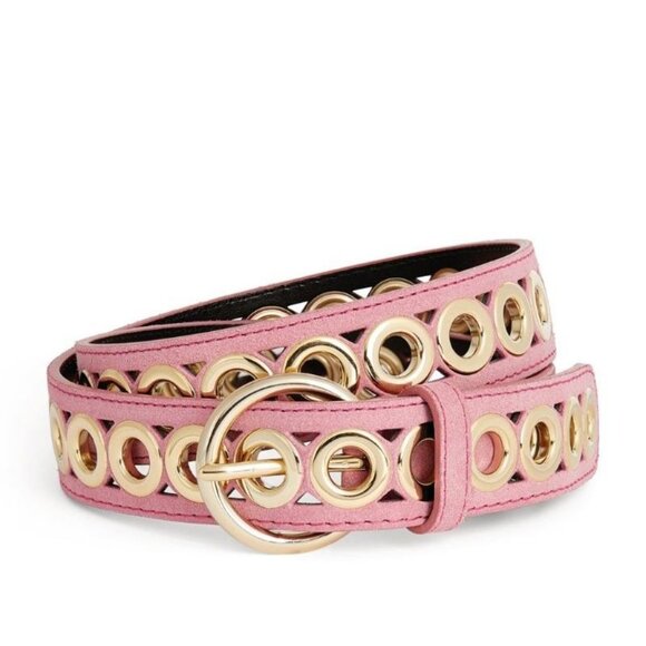 NWT SANDRO Adelia Grommet Eyelet Embellished Leather Belt Pink Gold Sz M 2 - Picture 1 of 8